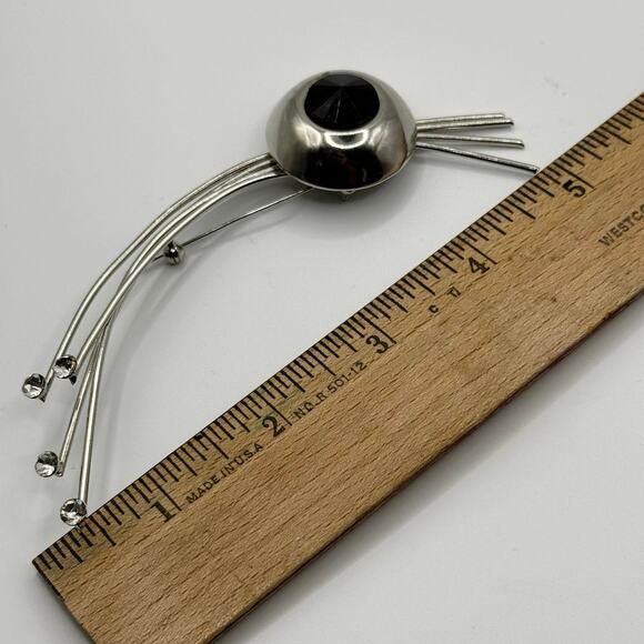 Vintage Spray Brooch • Black Stone + Rhinestones • 5” • Atomic Style • Unmarked - Picture 2 of 15